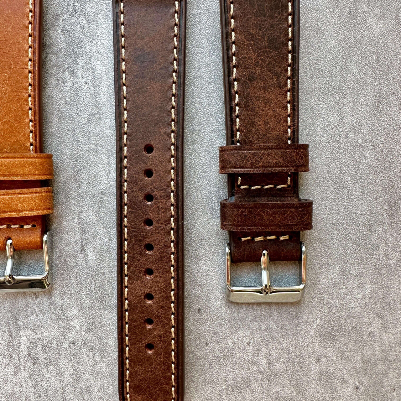 Badalassi Carlo Waxed Cowhide Leather Watch Strap With Contrasting Cream Stitching