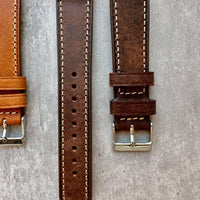 Thumbnail for Badalassi Carlo Waxed Cowhide Leather Watch Strap With Contrasting Cream Stitching