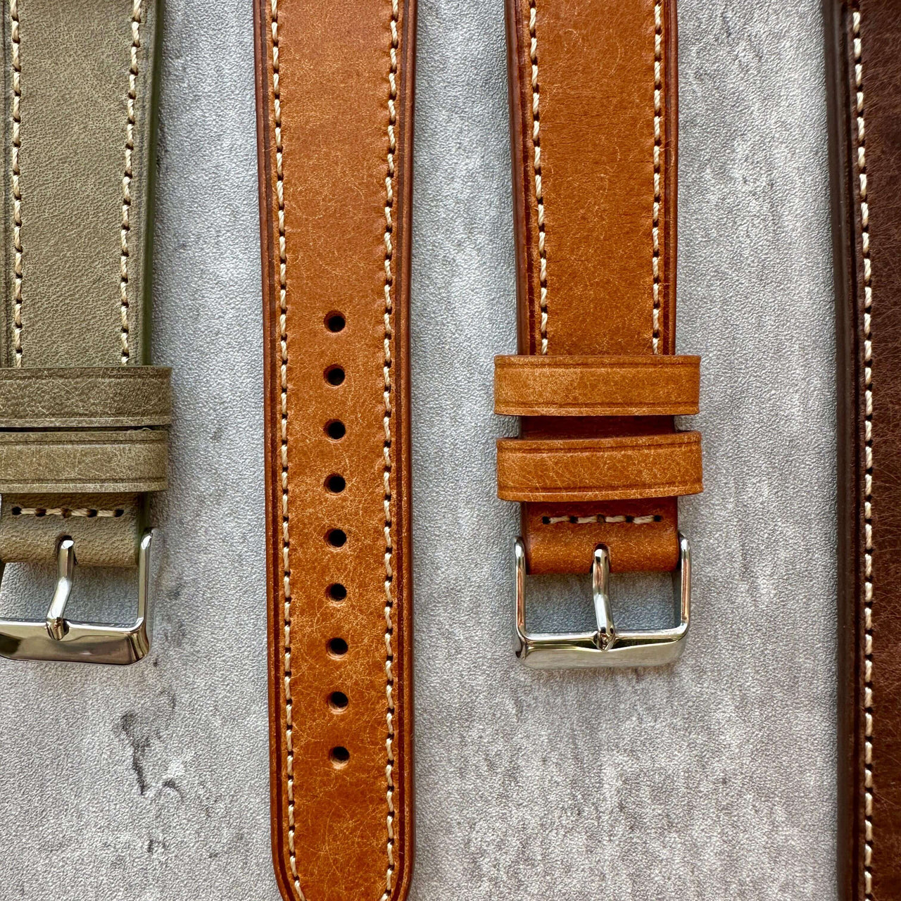 Badalassi Carlo Waxed Cowhide Leather Watch Strap With Contrasting Cream Stitching