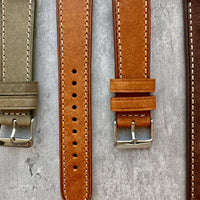 Thumbnail for Badalassi Carlo Waxed Cowhide Leather Watch Strap With Contrasting Cream Stitching