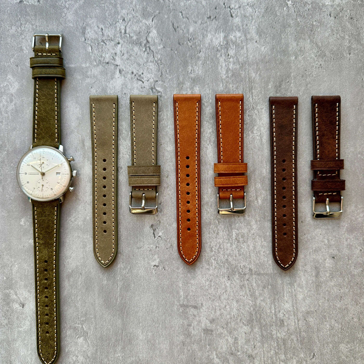 Badalassi Carlo Waxed Cowhide Leather Watch Strap With Contrasting Cream Stitching