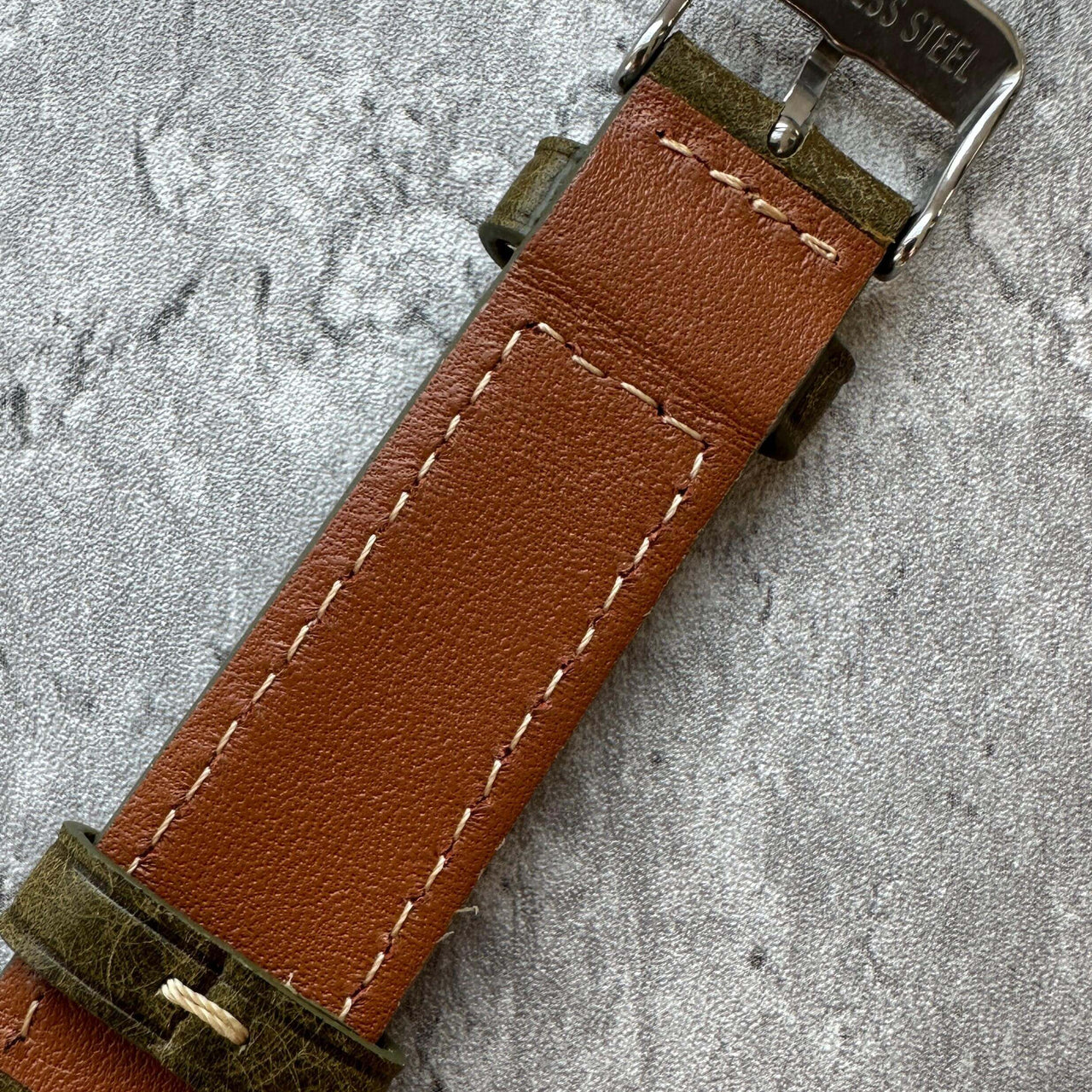 Badalassi Carlo Waxed Cowhide Leather Watch Strap With Contrasting Cream Stitching