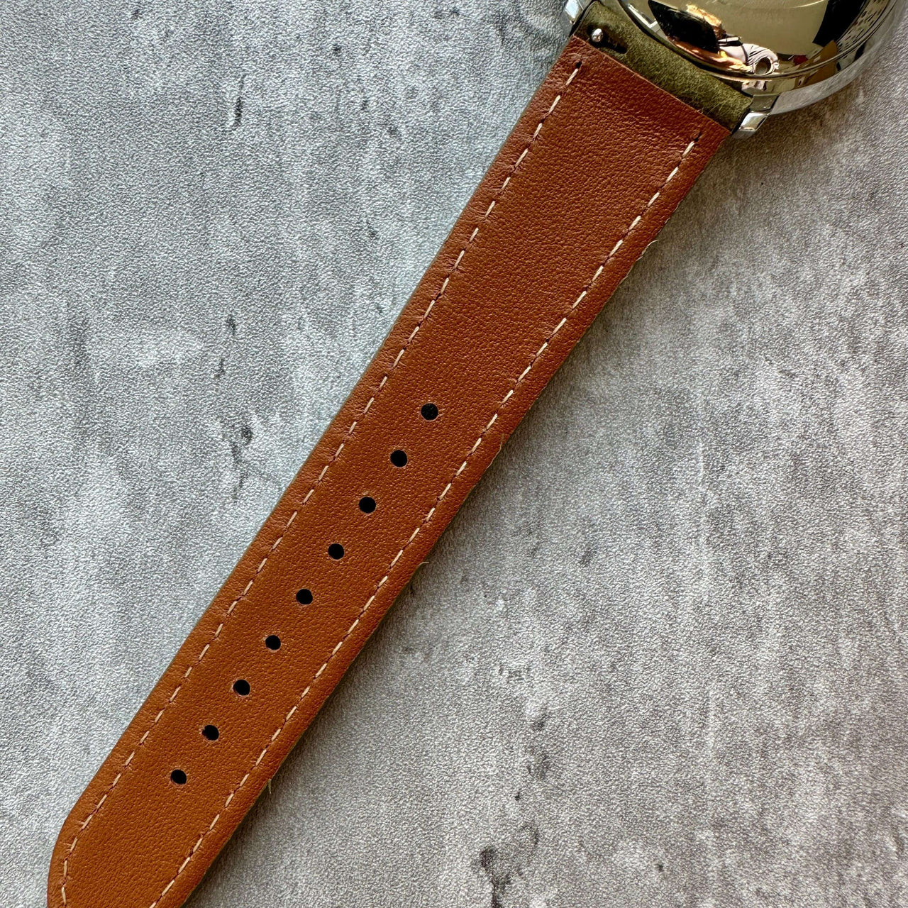 Badalassi Carlo Waxed Cowhide Leather Watch Strap With Contrasting Cream Stitching