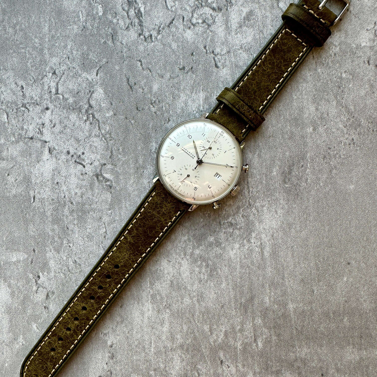 Badalassi Carlo Waxed Cowhide Leather Watch Strap With Contrasting Cream Stitching