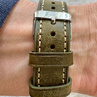 Thumbnail for Badalassi Carlo Waxed Cowhide Leather Watch Strap With Contrasting Cream Stitching