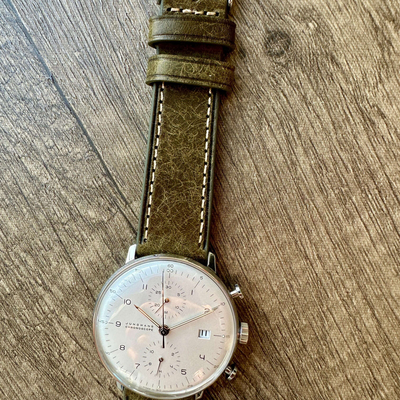 Badalassi Carlo Waxed Cowhide Leather Watch Strap With Contrasting Cream Stitching