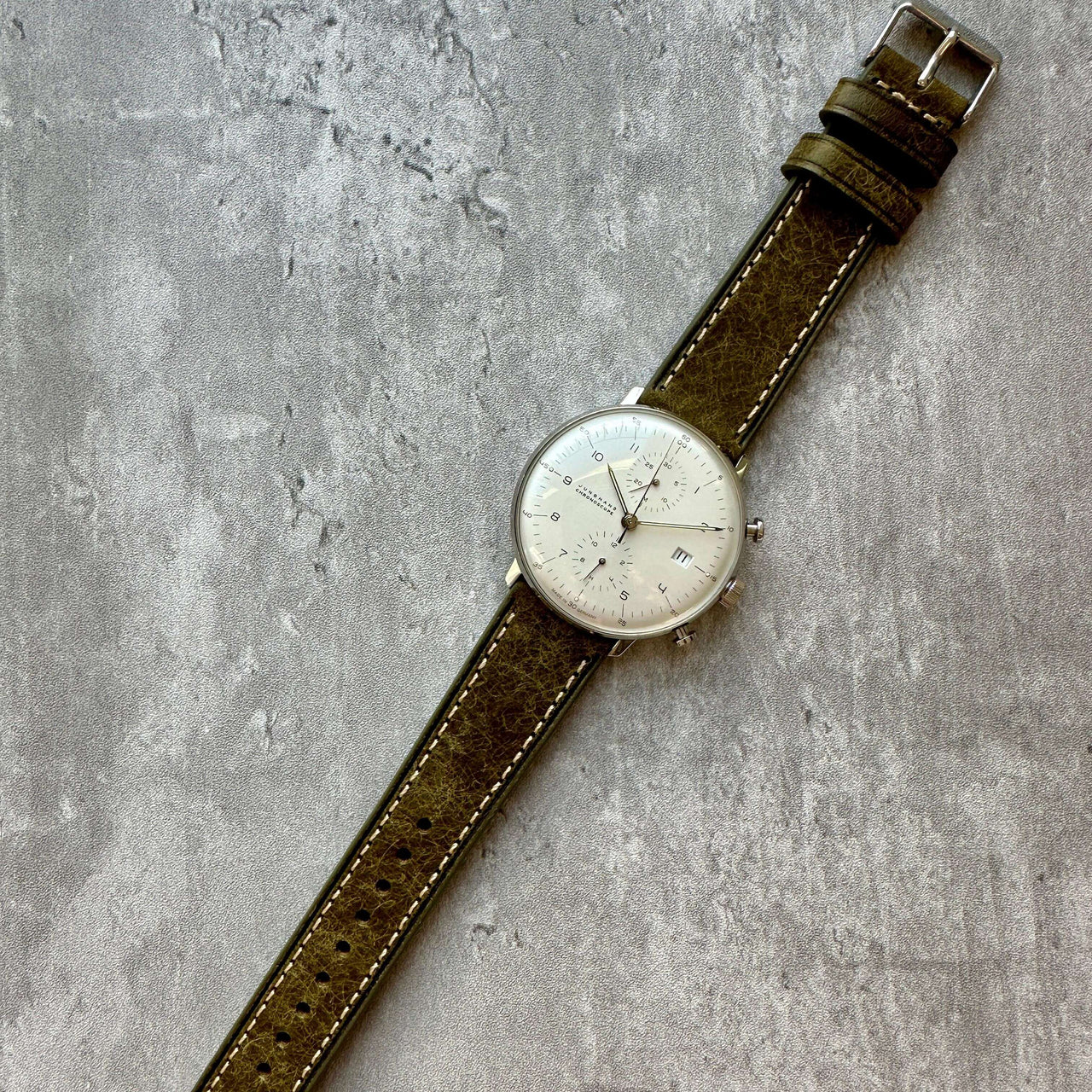 Badalassi Carlo Waxed Cowhide Leather Watch Strap With Contrasting Cream Stitching
