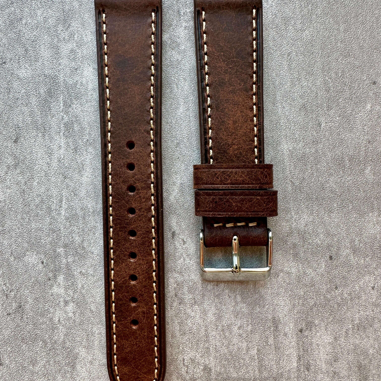 Badalassi Carlo Waxed Cowhide Leather Watch Strap With Contrasting Cream Stitching
