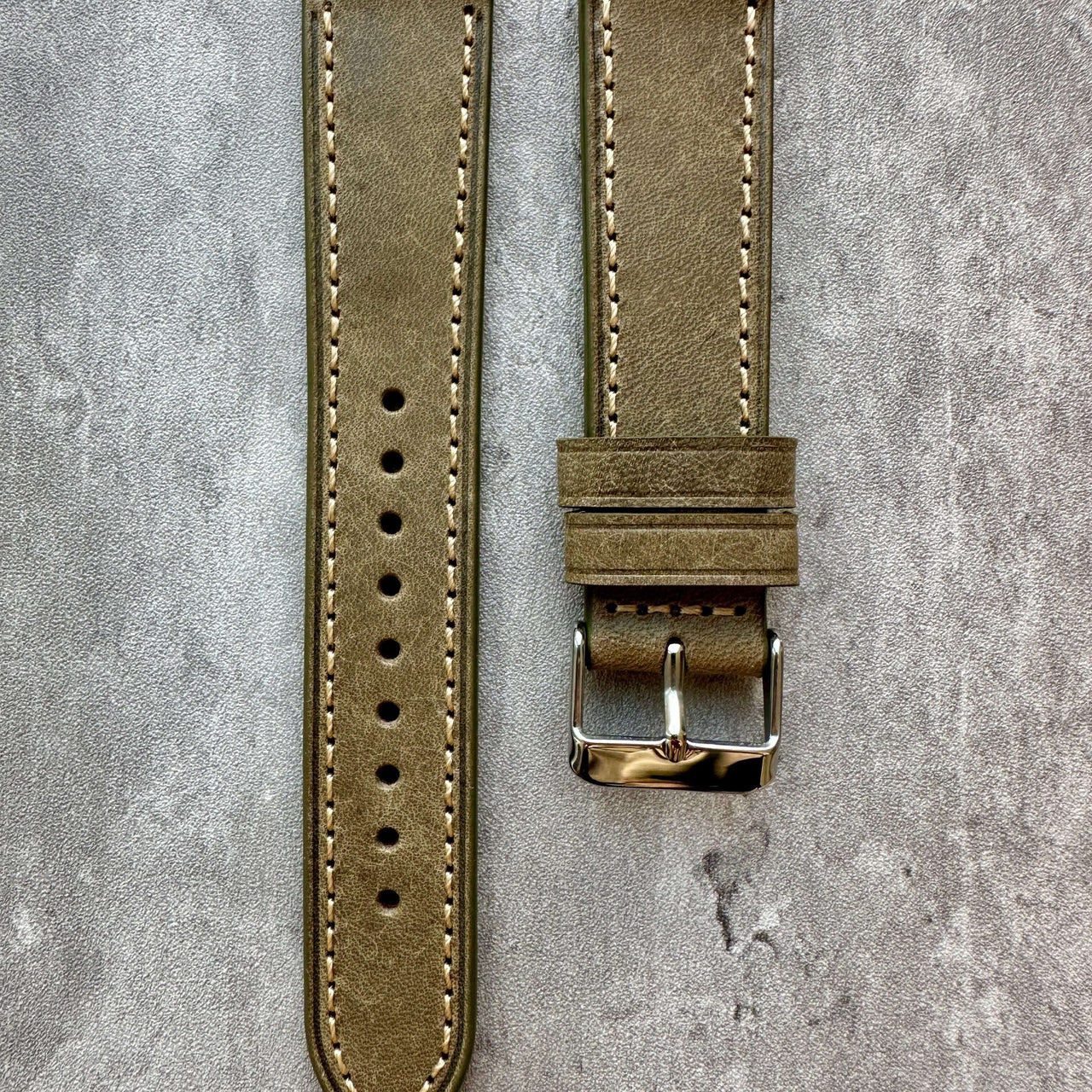 Badalassi Carlo Waxed Cowhide Leather Watch Strap With Contrasting Cream Stitching
