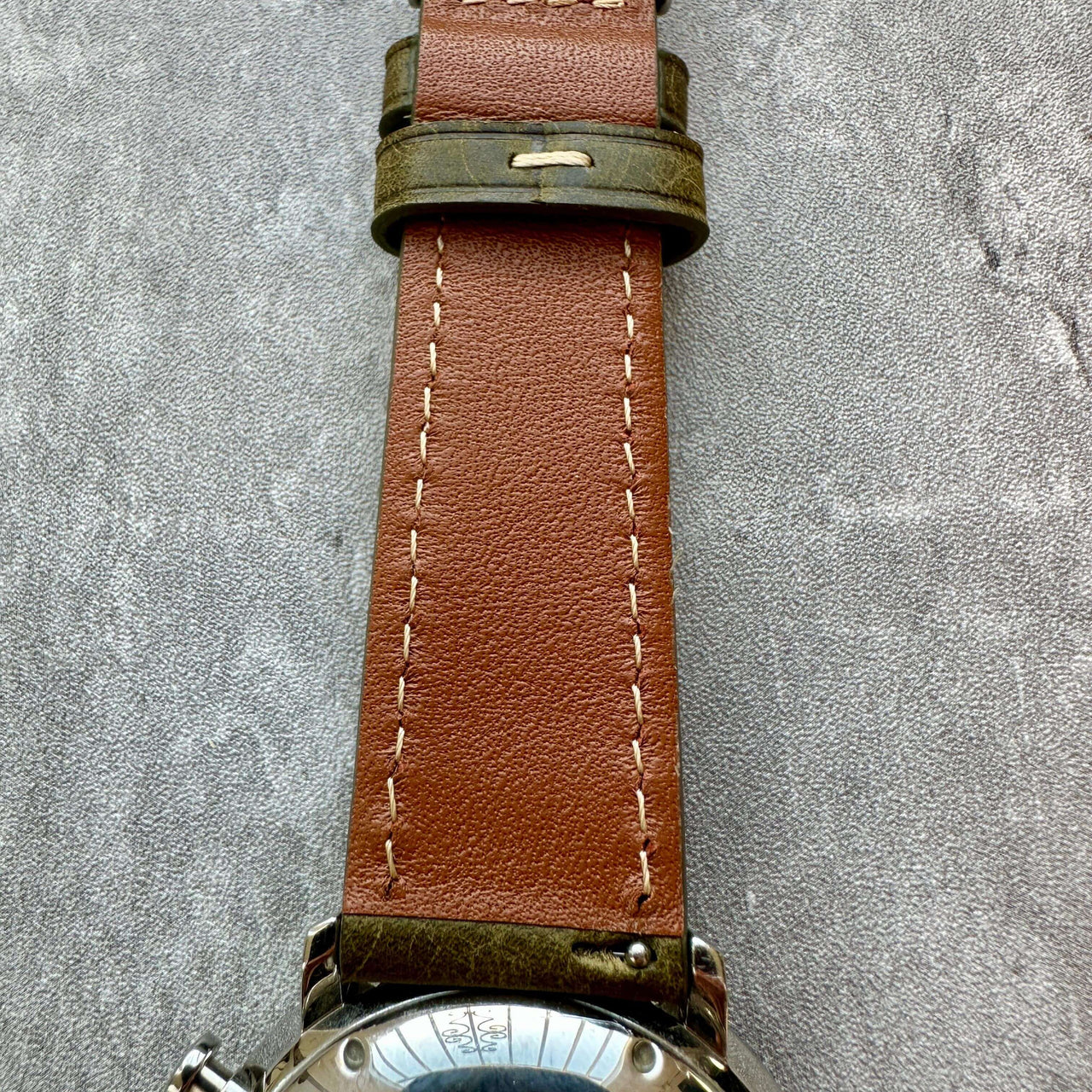 Badalassi Carlo Waxed Cowhide Leather Watch Strap With Contrasting Cream Stitching
