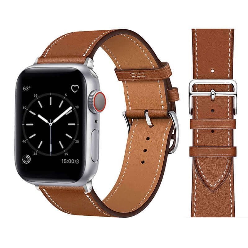 Genuine Leather Watch Strap for Your Apple Watch With Polished Stainless Steel Vintage Style Buckle in Tan Colour