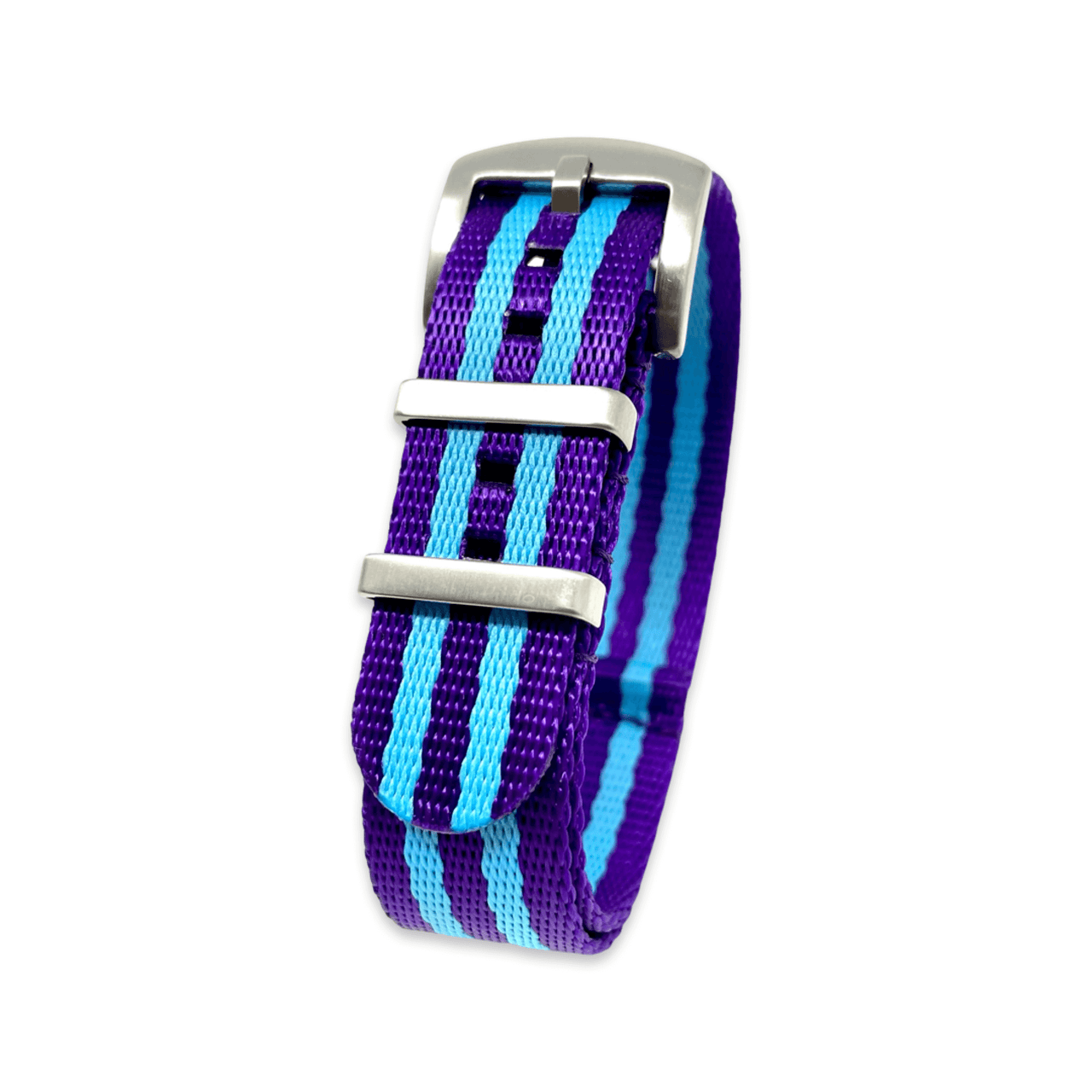 Premium Thick Woven Military Style Watch Strap - Purple Blue Stripes