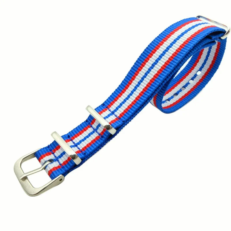 Classic Military Style Strap - Bright Blue Racing Stripes