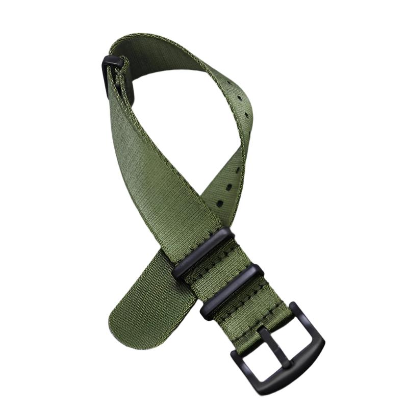 Seatbelt Military Style Strap - Military Green with Black PVD Buckle & Keepers