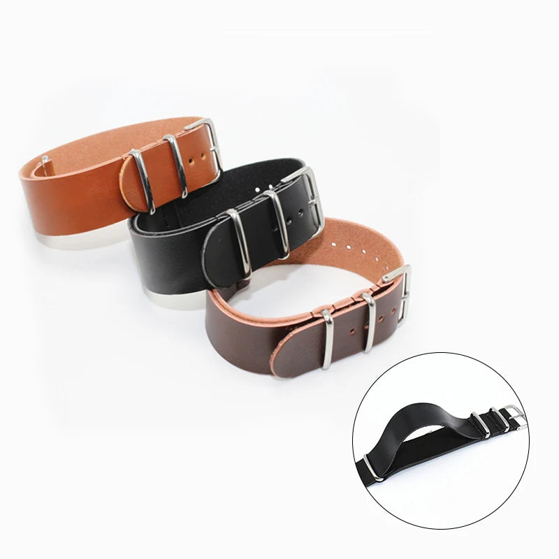 Leather Military Style Strap - Brown or Black