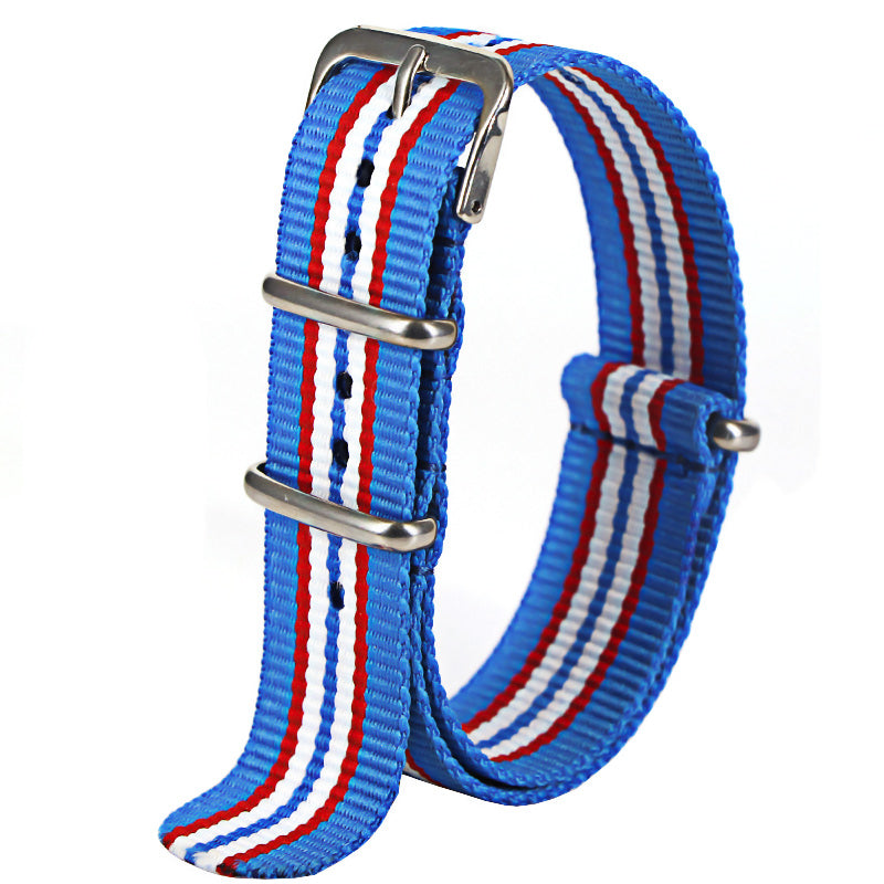 Classic Military Style Strap - Light Blue and Red Stripes