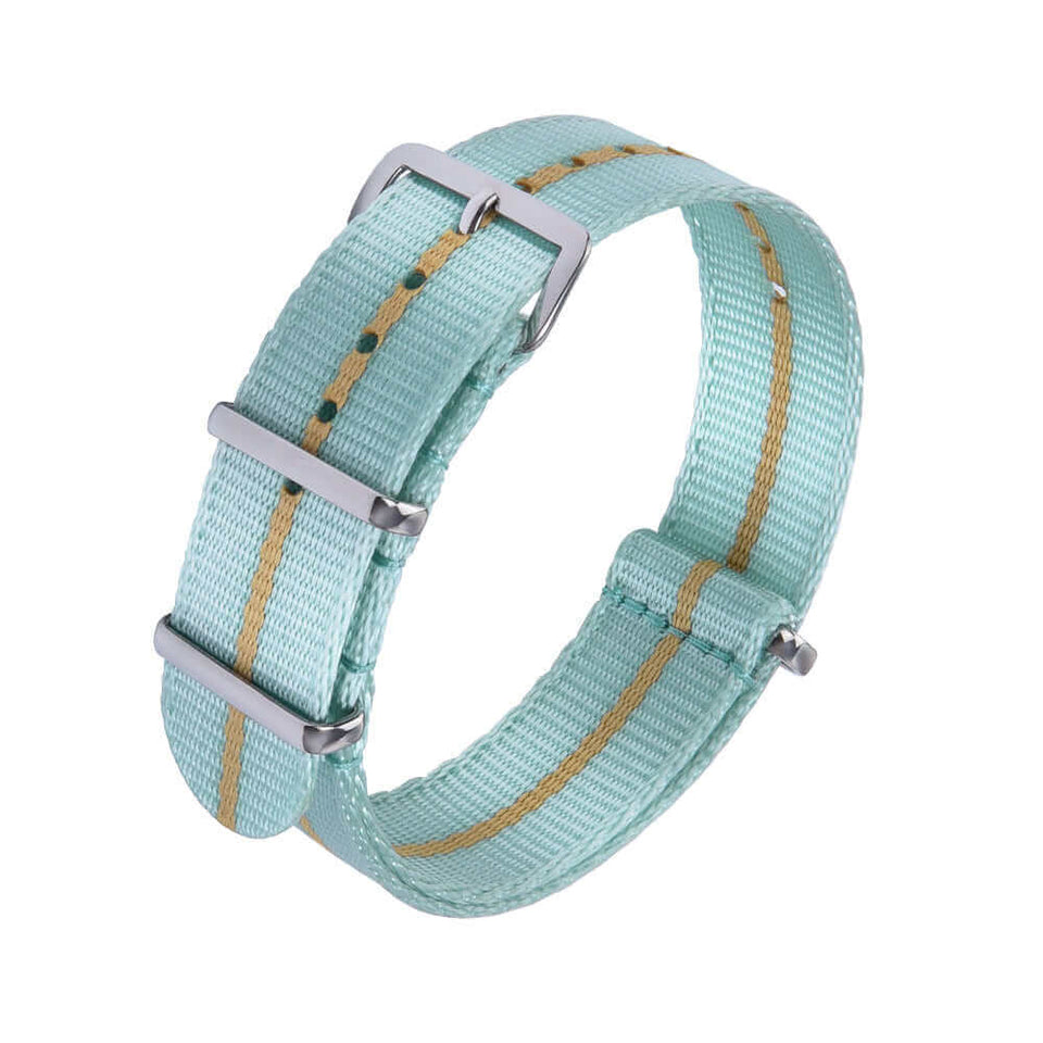 Seatbelt Military Style Strap - Teal Blue and Sand