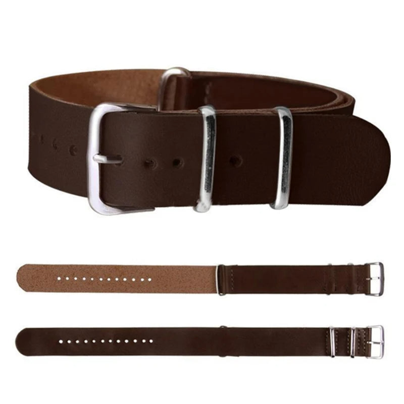 Leather Military Style Strap - Brown or Black