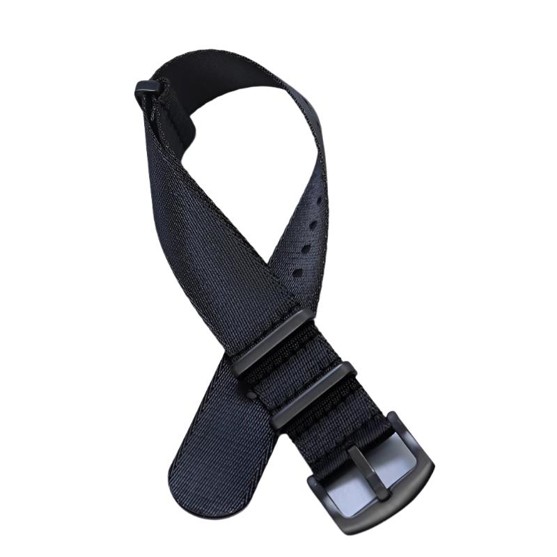 Seatbelt Military Style Strap - Black with Black PVD Buckle & Keepers