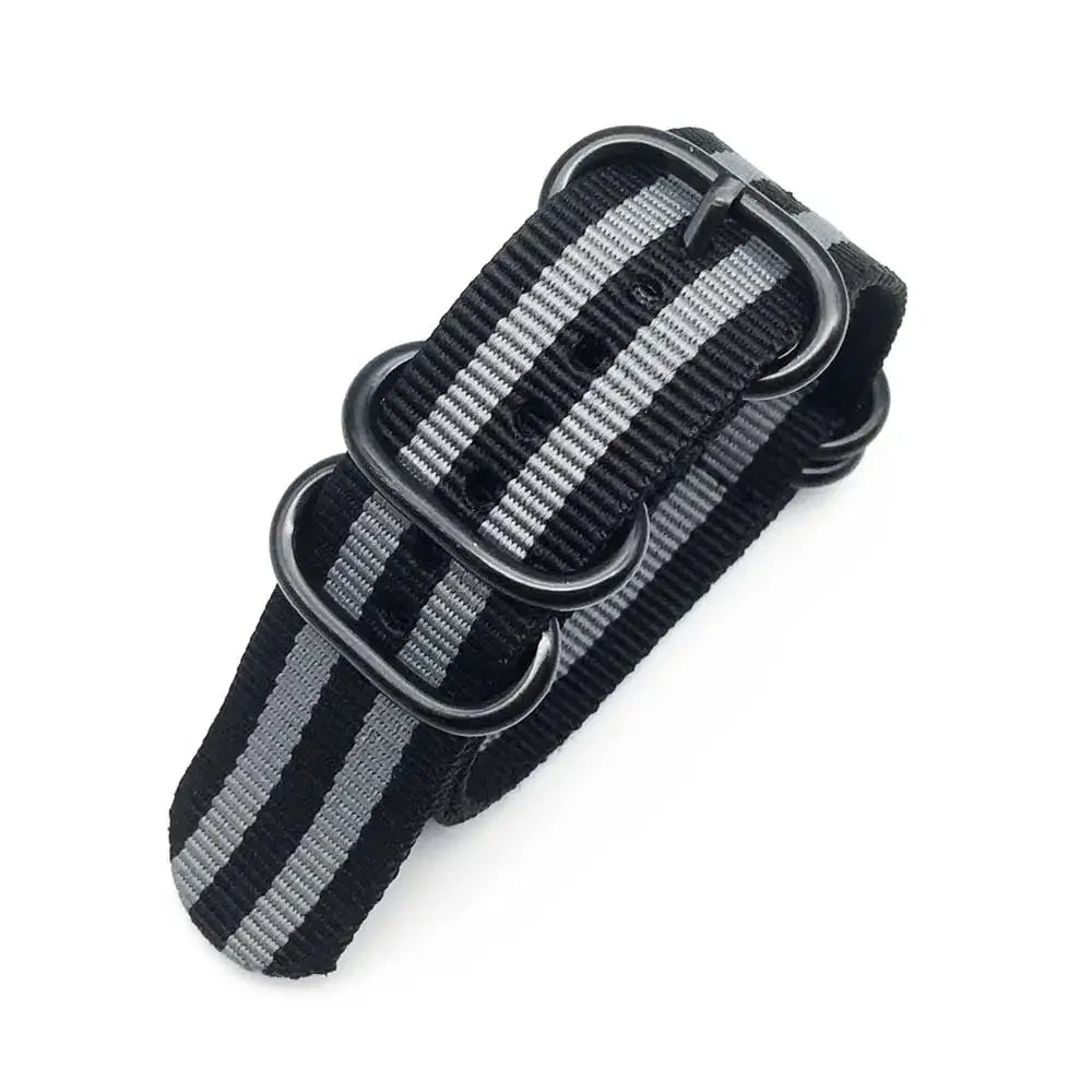 Zulu Military Style Strap - Bond Black & Grey - Black Buckle