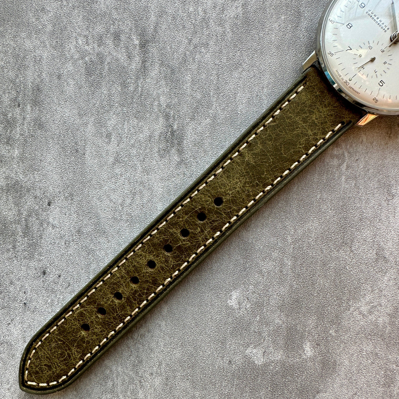 Badalassi Carlo Waxed Cowhide Leather Watch Strap With Contrasting Cream Stitching