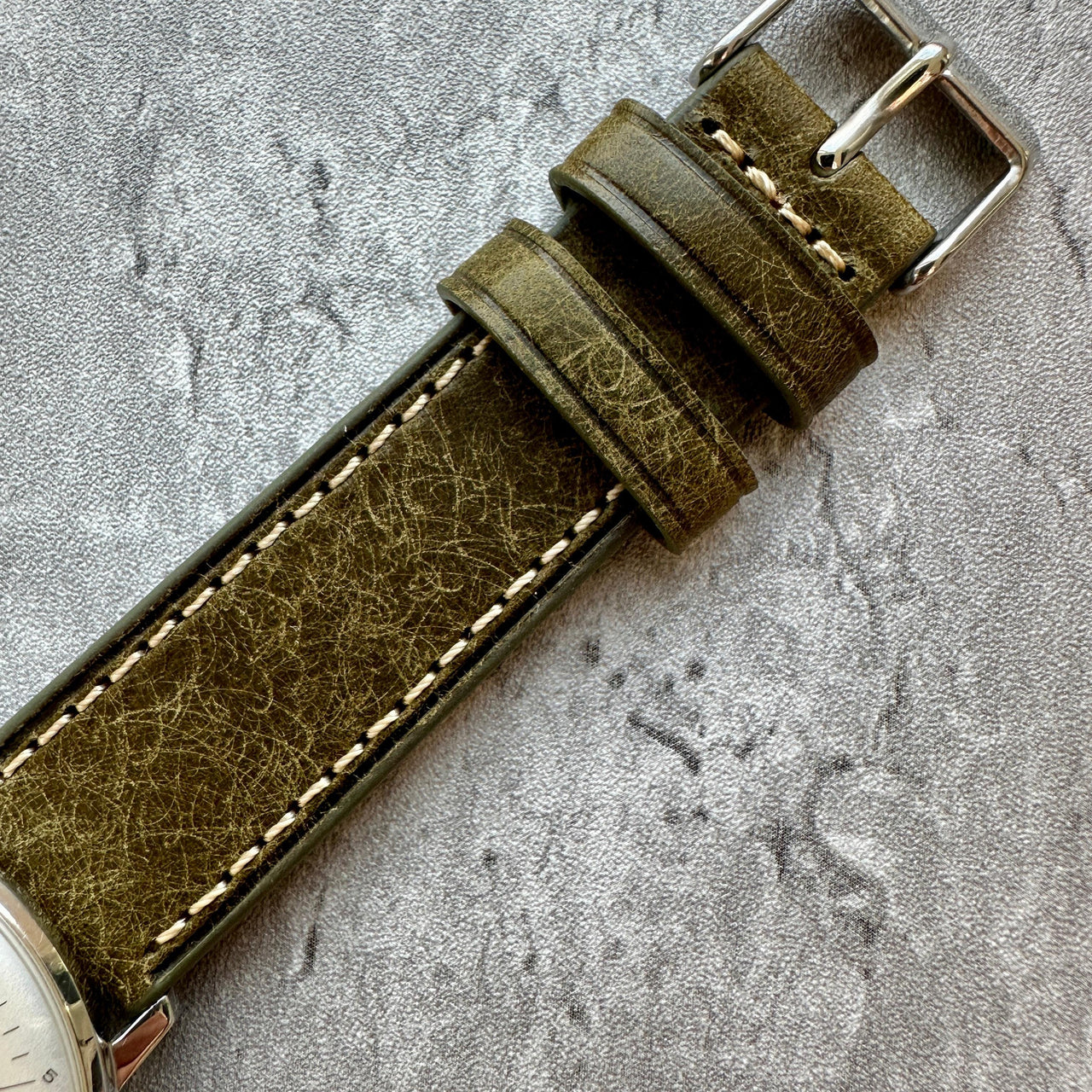 Badalassi Carlo Waxed Cowhide Leather Watch Strap With Contrasting Cream Stitching