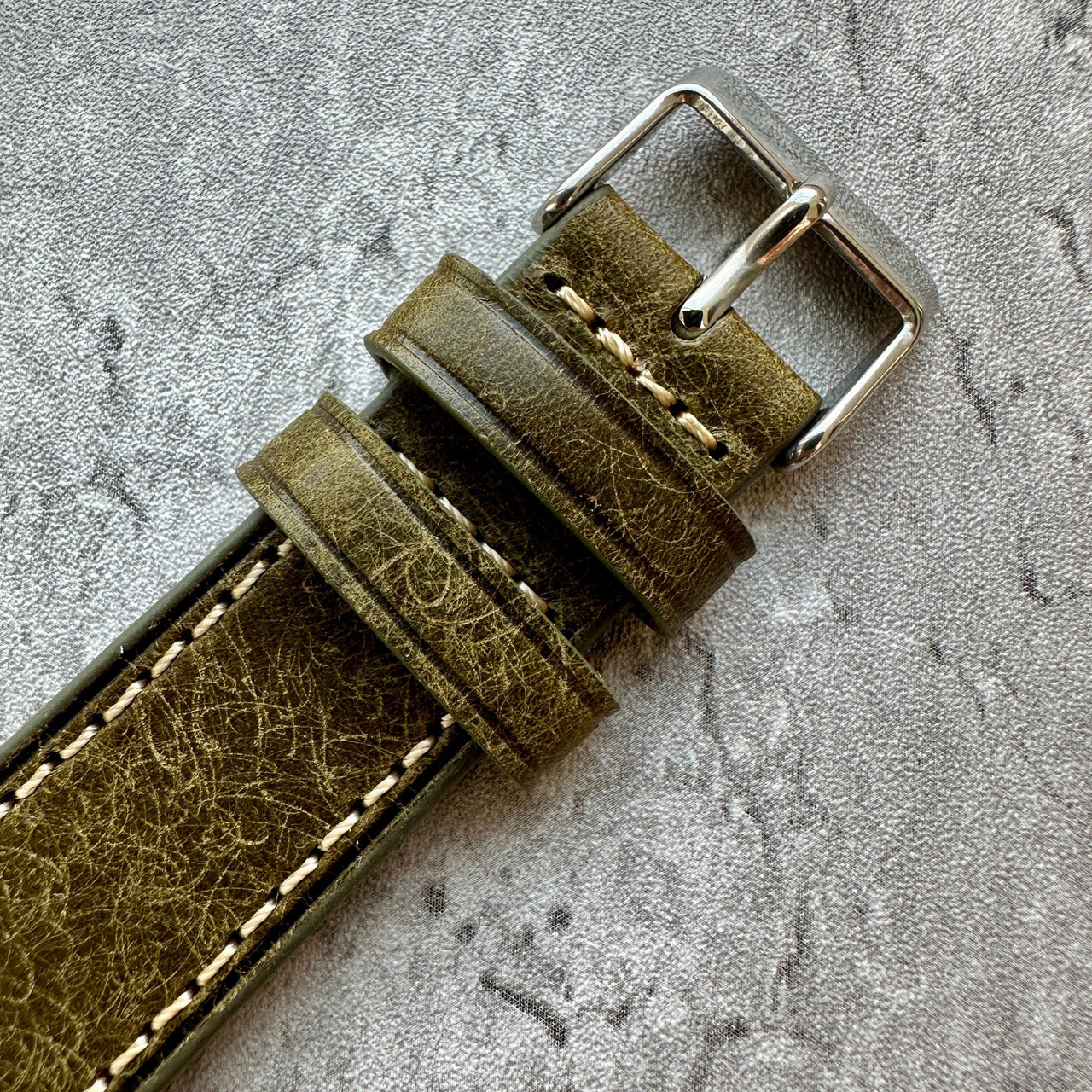 Badalassi Carlo Waxed Cowhide Leather Watch Strap With Contrasting Cream Stitching
