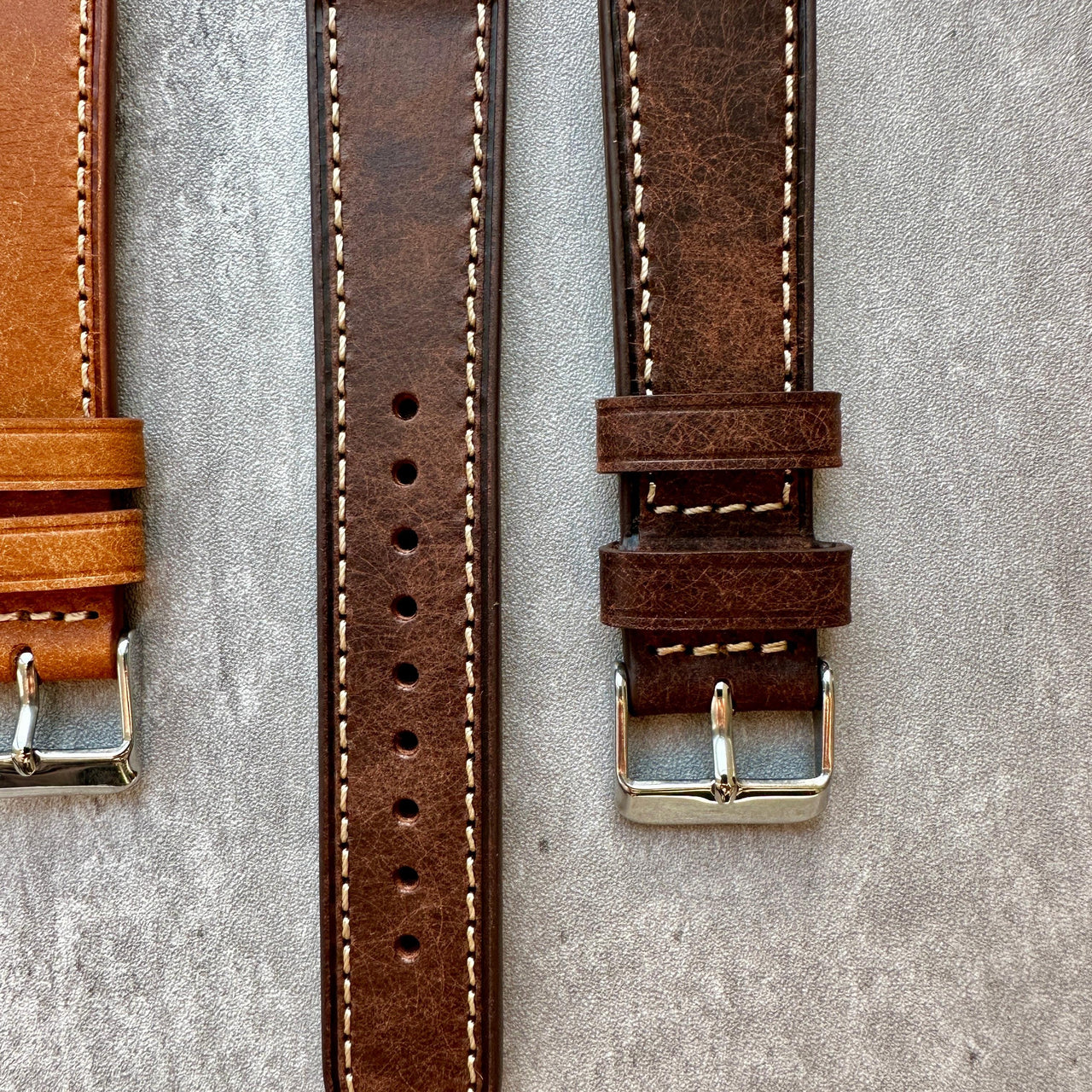 Badalassi Carlo Waxed Cowhide Leather Watch Strap With Contrasting Cream Stitching