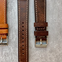 Thumbnail for Badalassi Carlo Waxed Cowhide Leather Watch Strap With Contrasting Cream Stitching