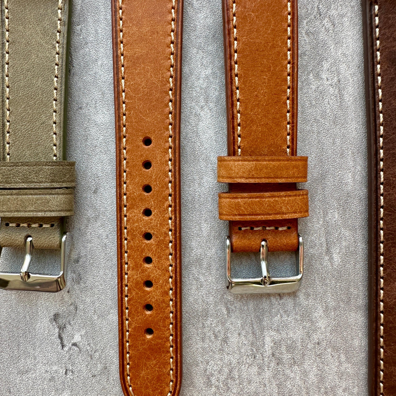 Badalassi Carlo Waxed Cowhide Leather Watch Strap With Contrasting Cream Stitching