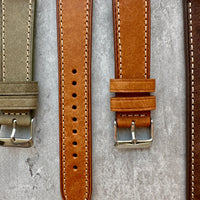 Thumbnail for Badalassi Carlo Waxed Cowhide Leather Watch Strap With Contrasting Cream Stitching