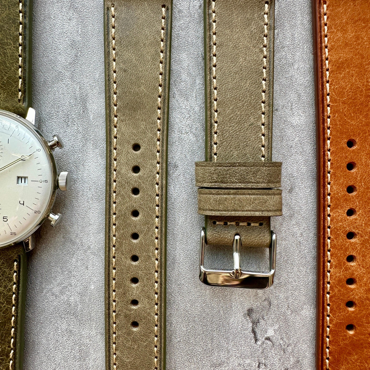 Badalassi Carlo Waxed Cowhide Leather Watch Strap With Contrasting Cream Stitching