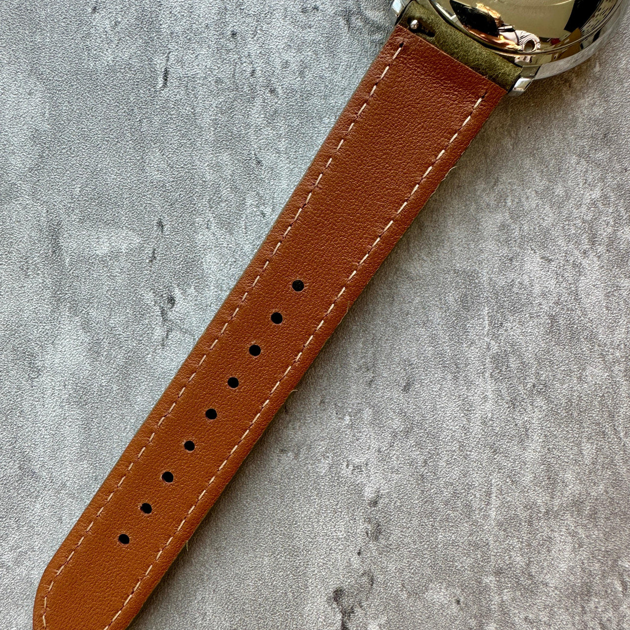 Badalassi Carlo Waxed Cowhide Leather Watch Strap With Contrasting Cream Stitching