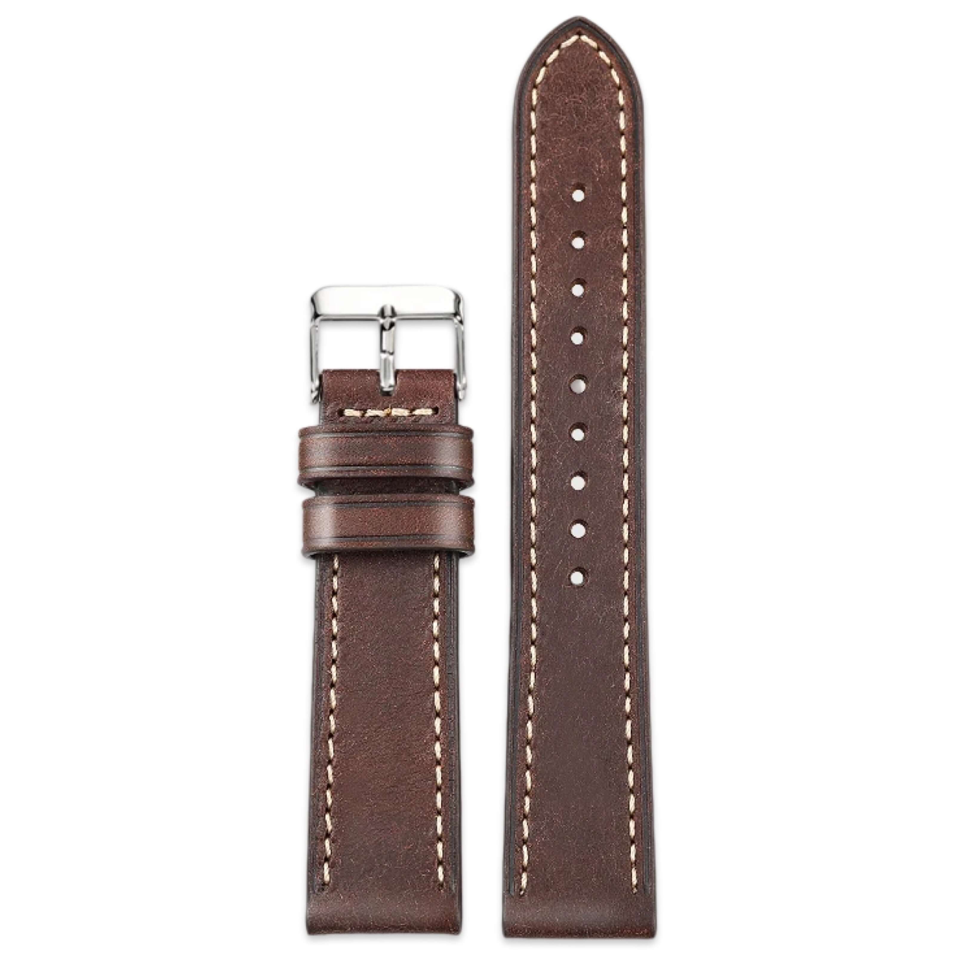 Badalassi Carlo Waxed Cowhide Leather Watch Strap With Contrasting Cream Stitching