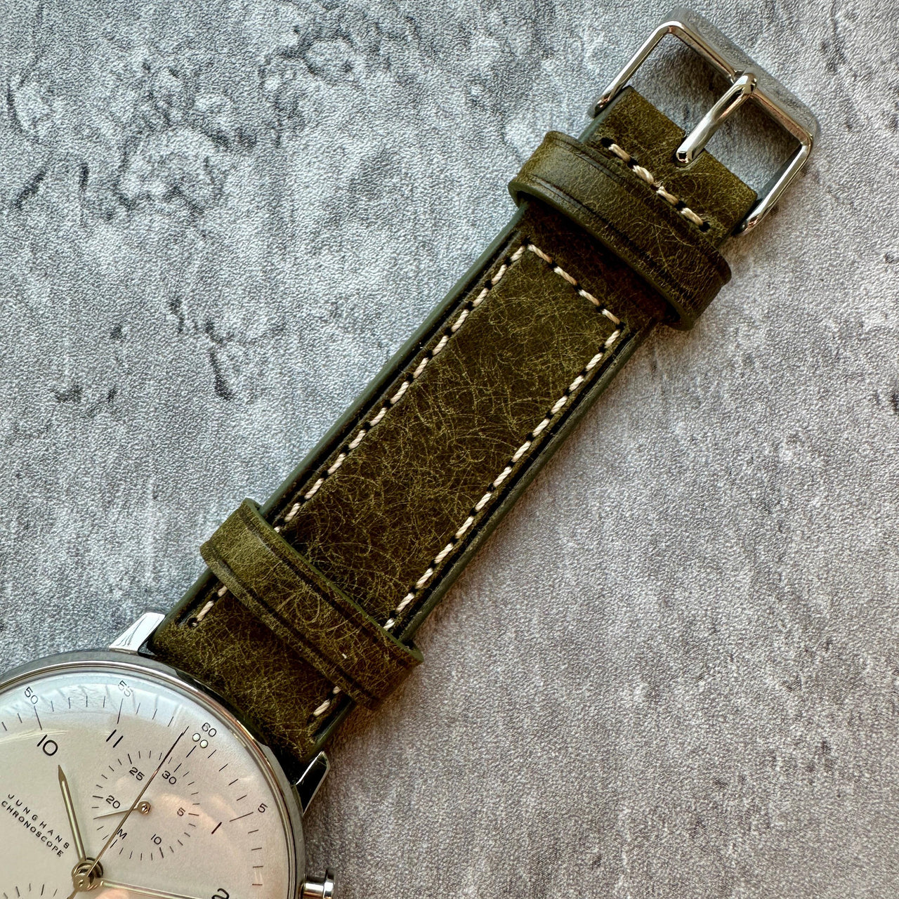 Badalassi Carlo Waxed Cowhide Leather Watch Strap With Contrasting Cream Stitching
