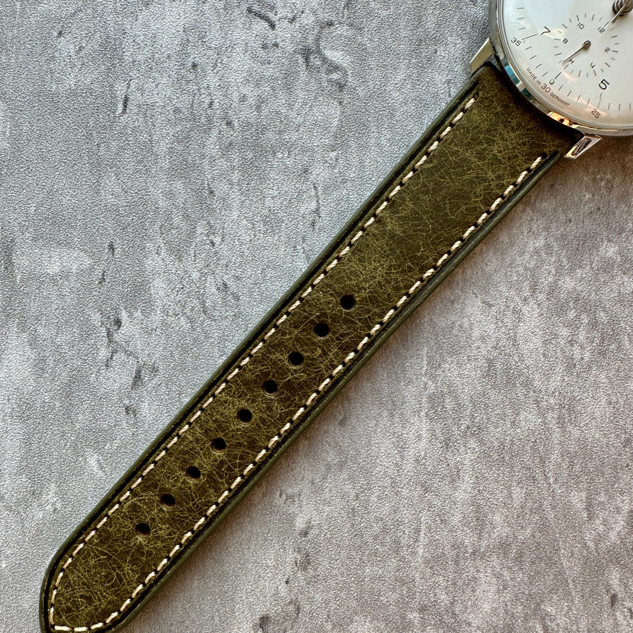 Badalassi Carlo Waxed Cowhide Leather Watch Strap With Contrasting Cream Stitching