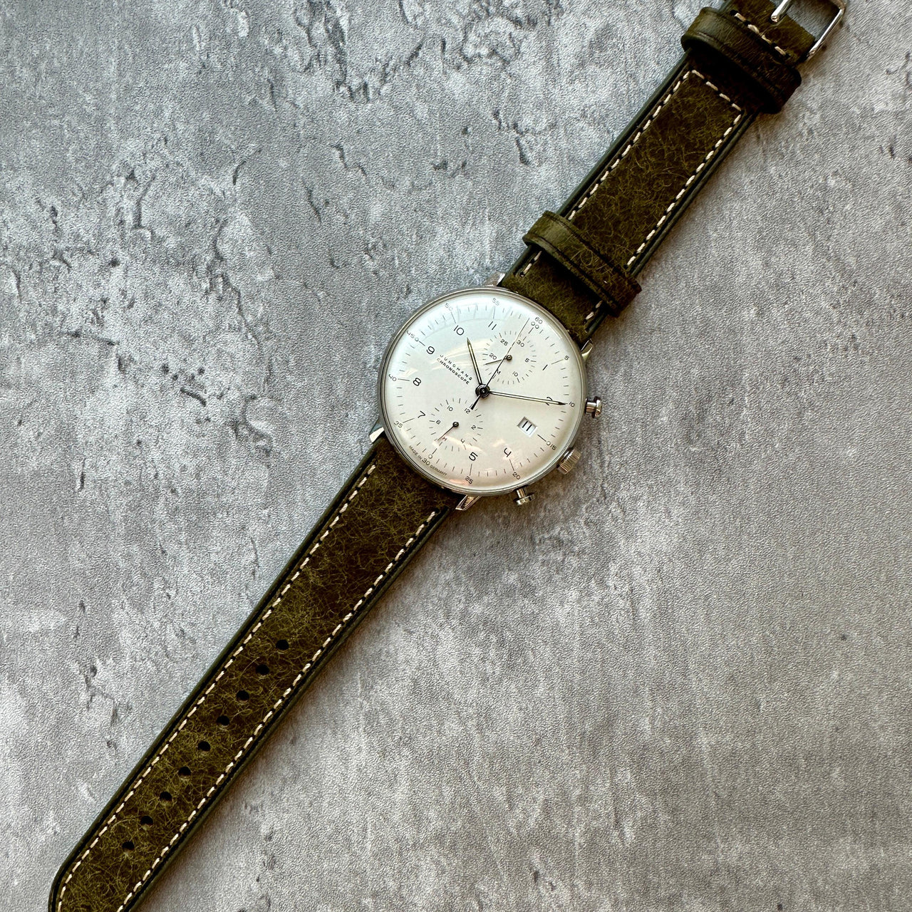 Badalassi Carlo Waxed Cowhide Leather Watch Strap With Contrasting Cream Stitching