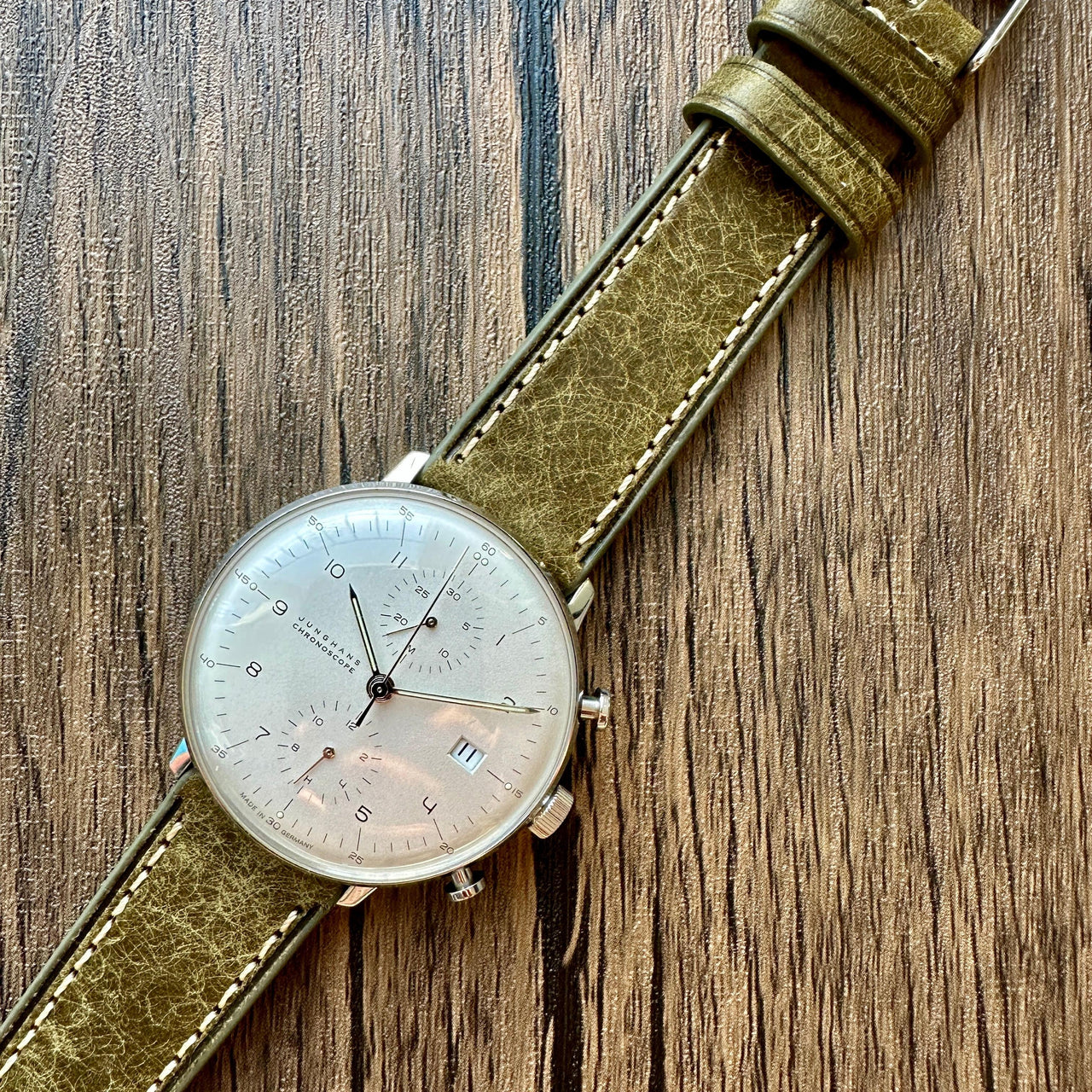 Badalassi Carlo Waxed Cowhide Leather Watch Strap With Contrasting Cream Stitching