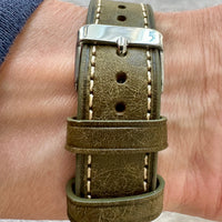 Thumbnail for Badalassi Carlo Waxed Cowhide Leather Watch Strap With Contrasting Cream Stitching