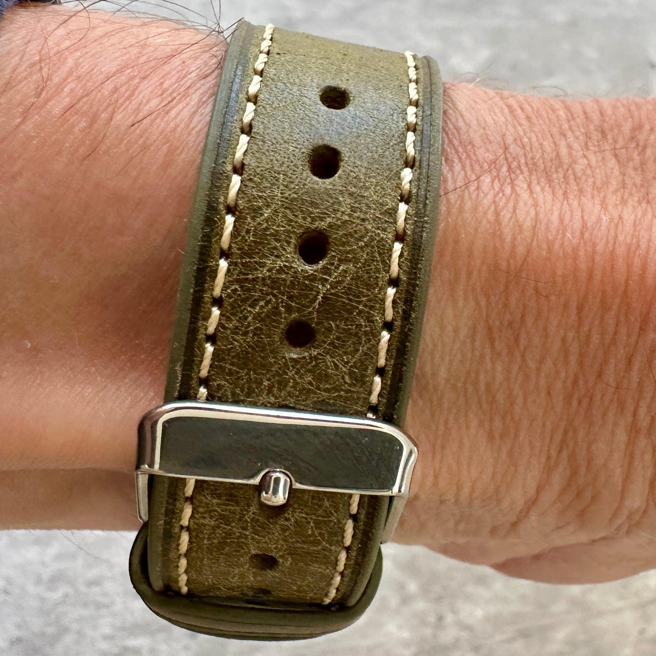 Badalassi Carlo Waxed Cowhide Leather Watch Strap With Contrasting Cream Stitching