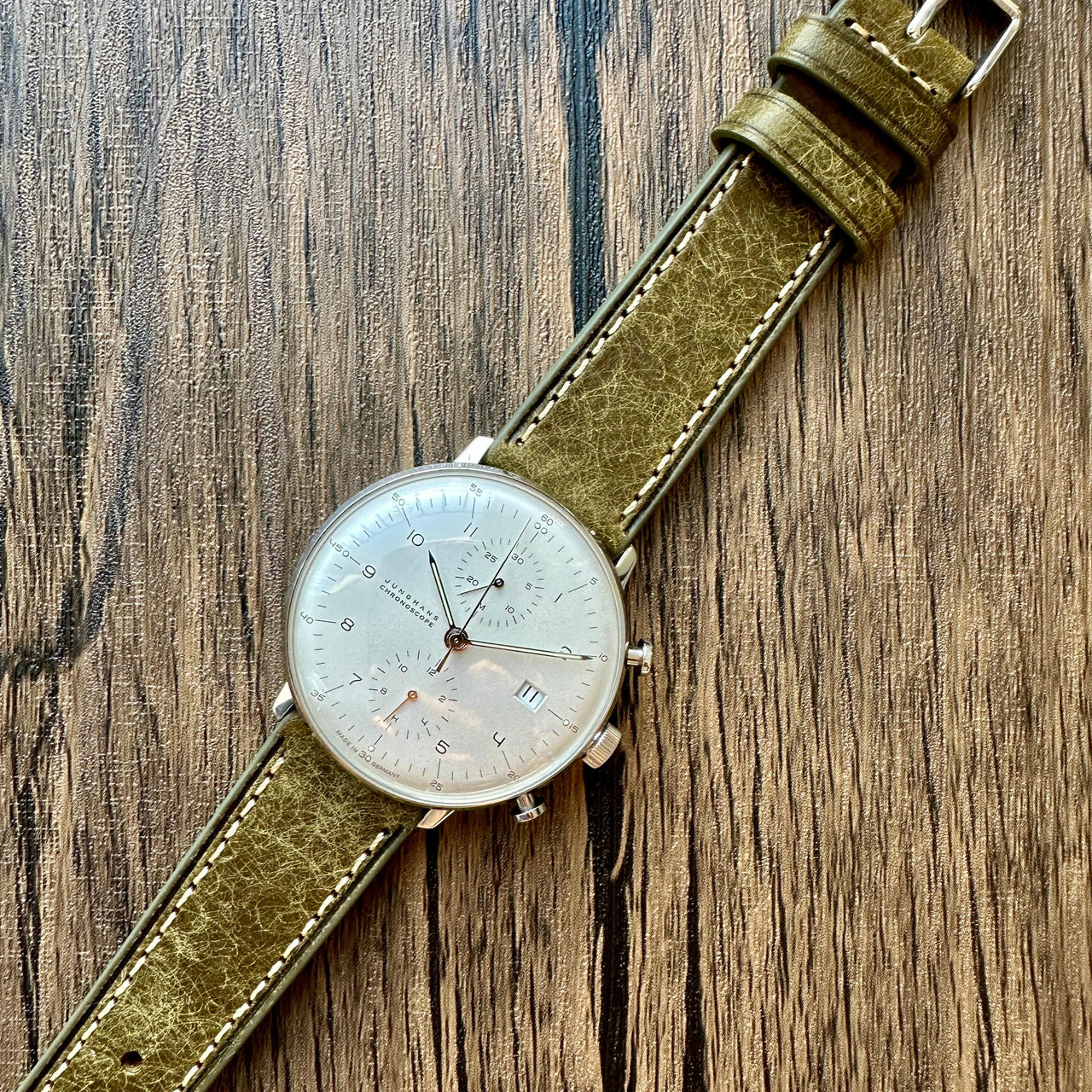 Badalassi Carlo Waxed Cowhide Leather Watch Strap With Contrasting Cream Stitching