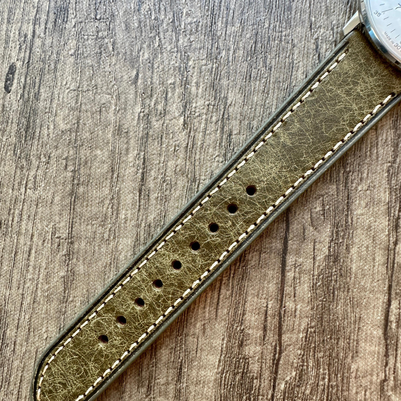 Badalassi Carlo Waxed Cowhide Leather Watch Strap With Contrasting Cream Stitching