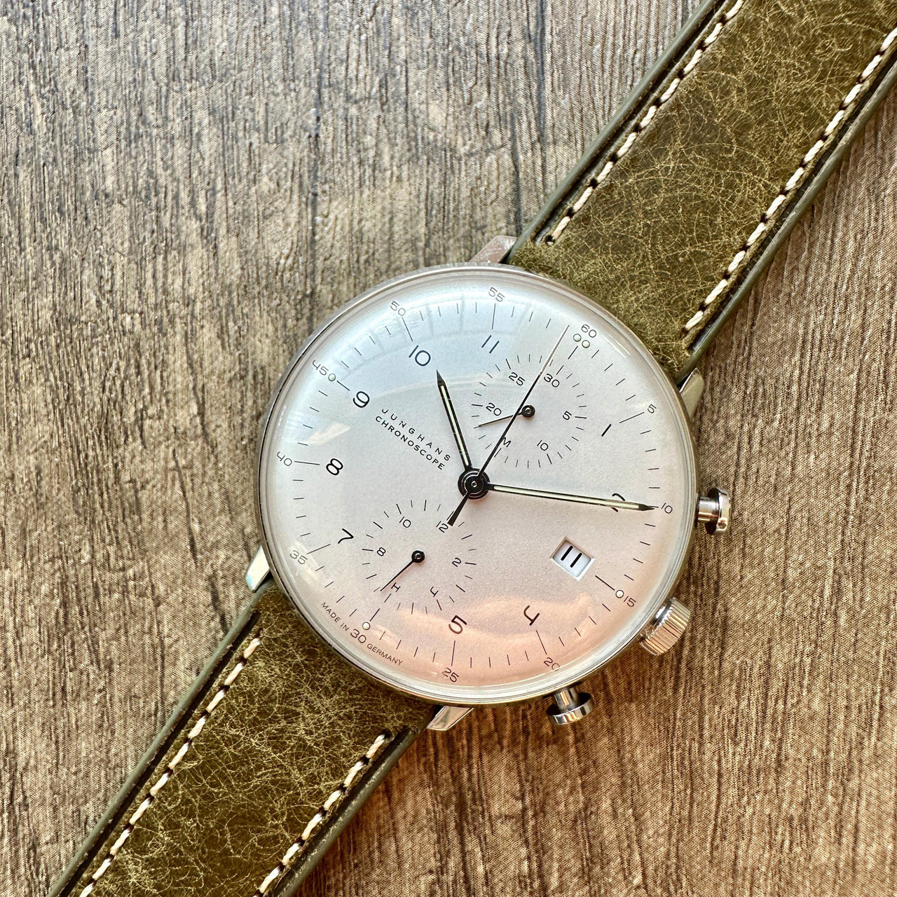 Badalassi Carlo Waxed Cowhide Leather Watch Strap With Contrasting Cream Stitching