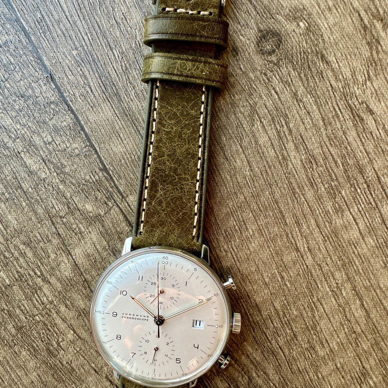 Badalassi Carlo Waxed Cowhide Leather Watch Strap With Contrasting Cream Stitching