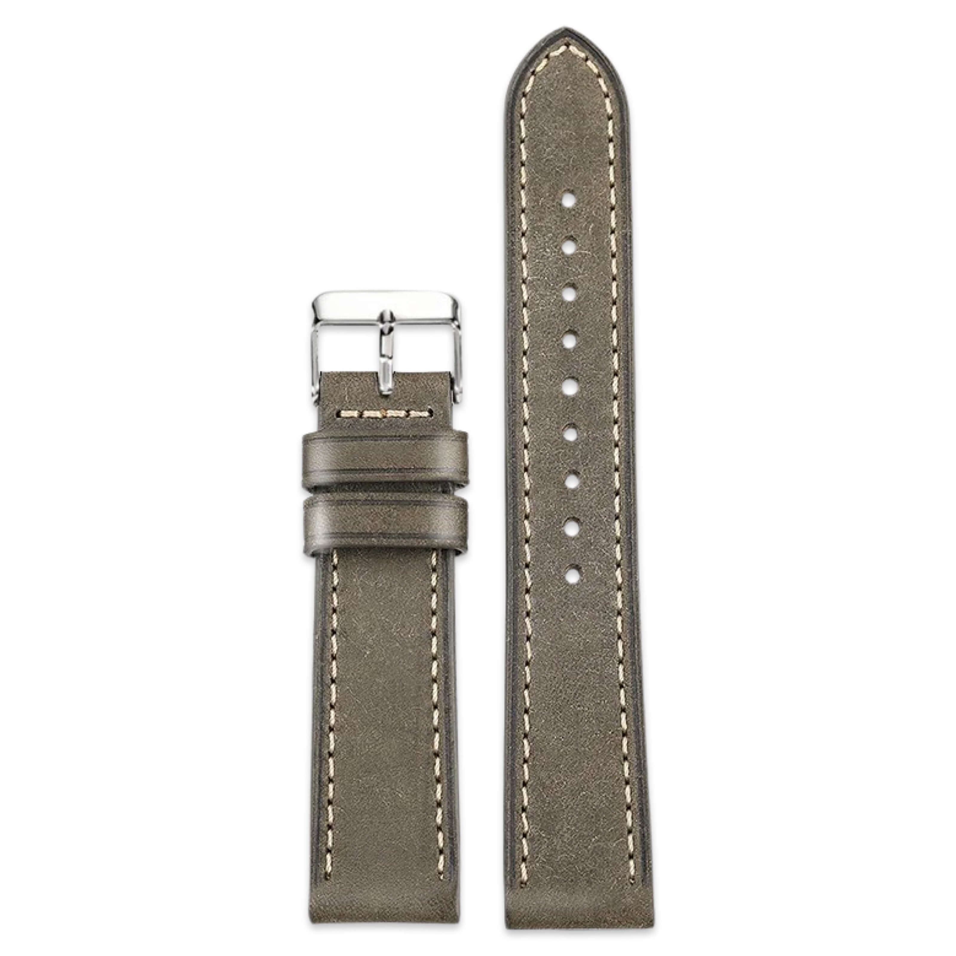 Badalassi Carlo Waxed Cowhide Leather Watch Strap With Contrasting Cream Stitching