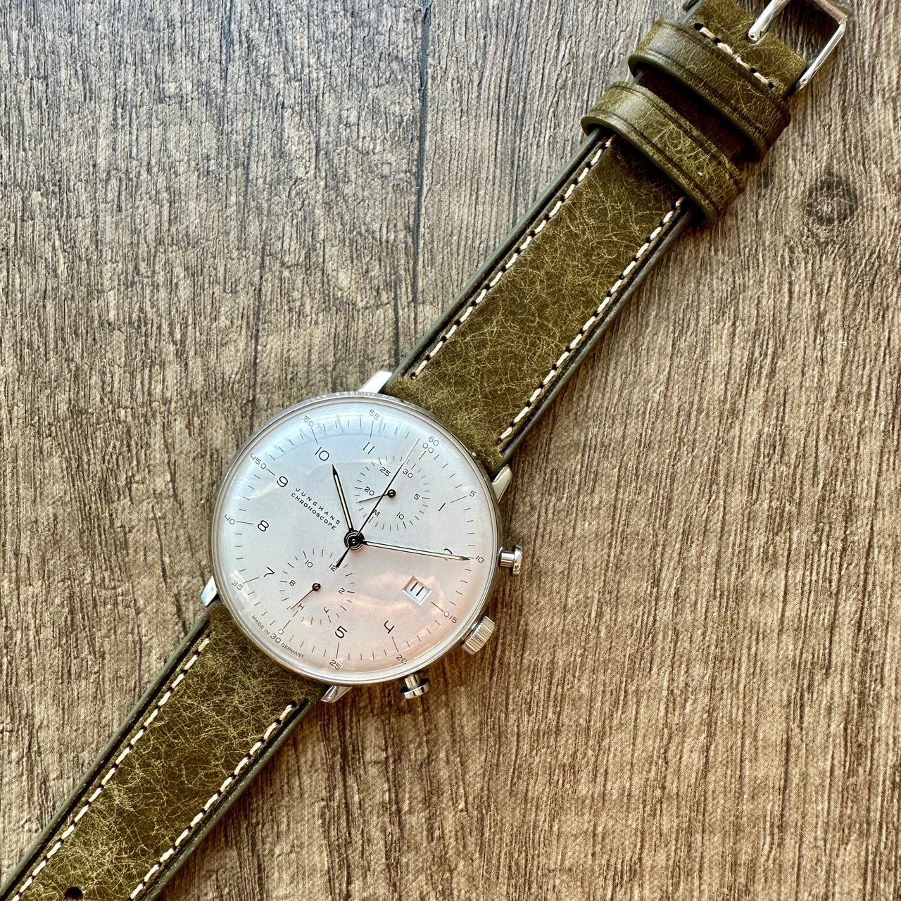 Badalassi Carlo Waxed Cowhide Leather Watch Strap With Contrasting Cream Stitching