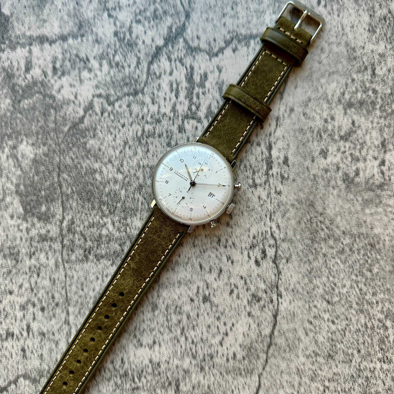 Badalassi Carlo Waxed Cowhide Leather Watch Strap With Contrasting Cream Stitching