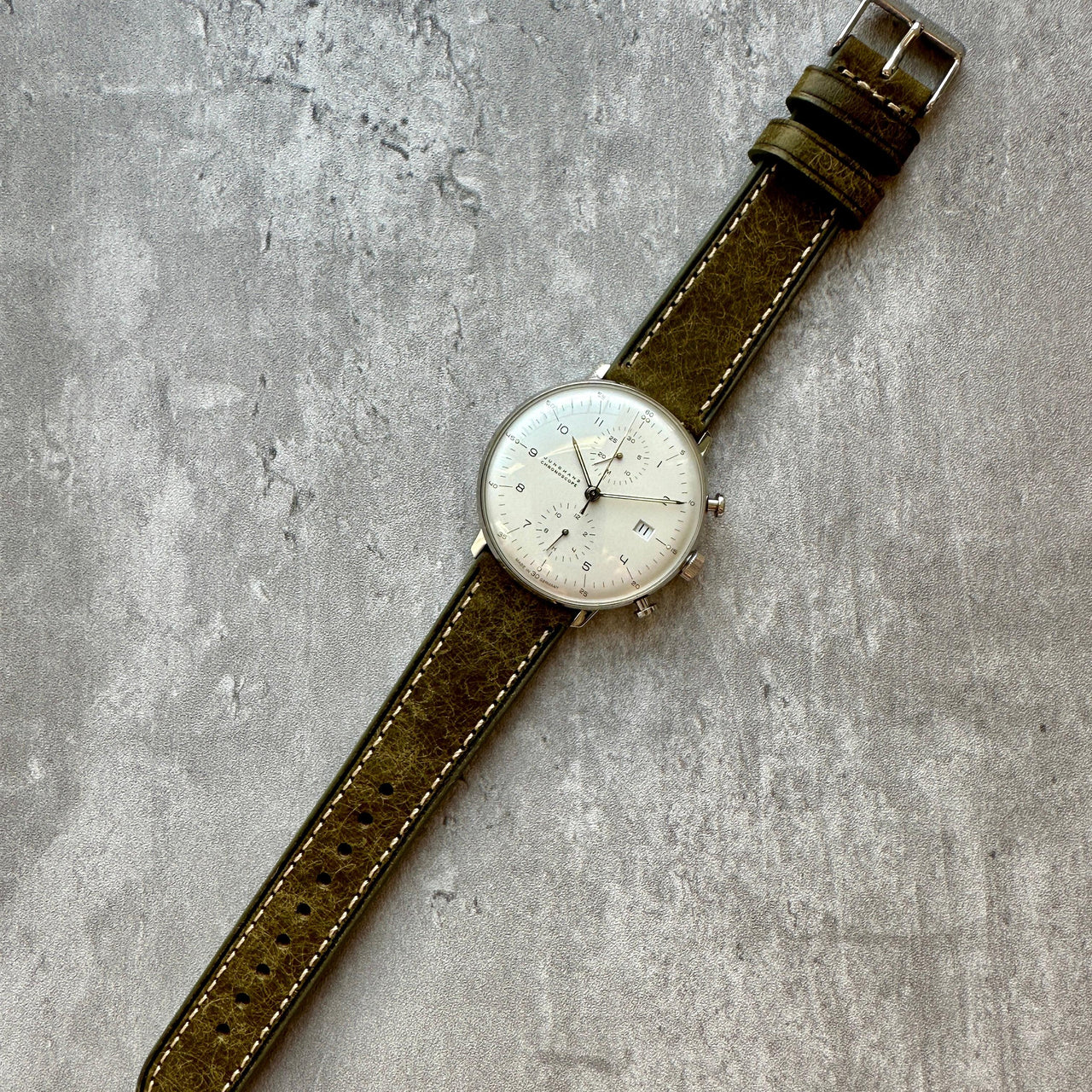 Badalassi Carlo Waxed Cowhide Leather Watch Strap With Contrasting Cream Stitching