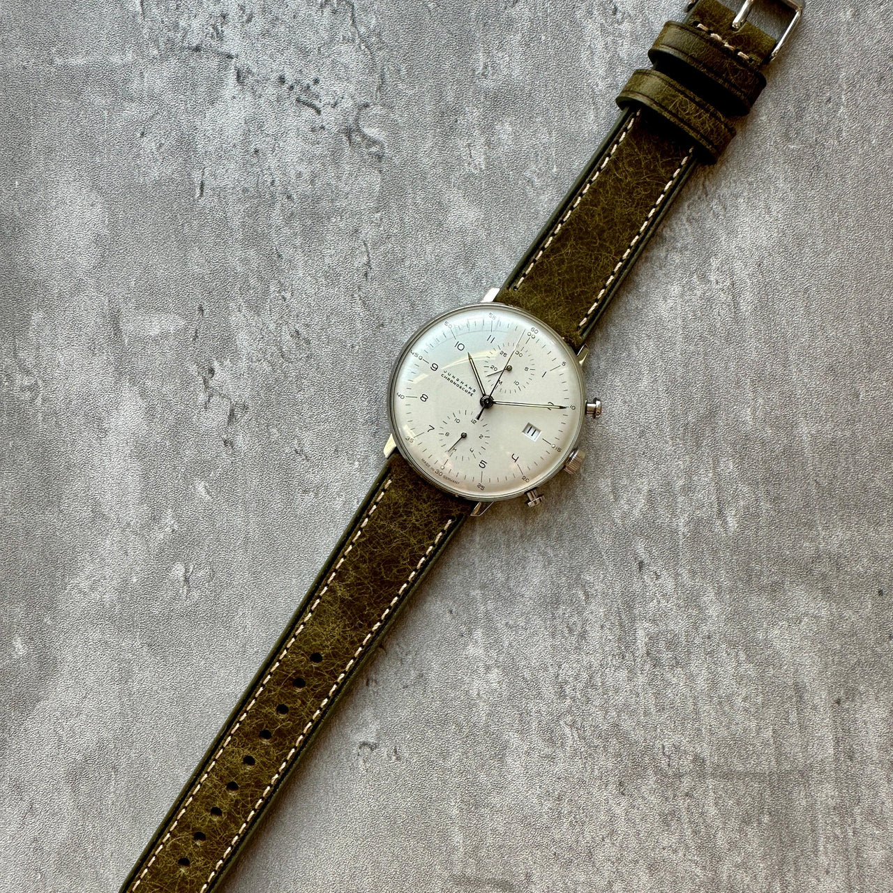 Badalassi Carlo Waxed Cowhide Leather Watch Strap With Contrasting Cream Stitching