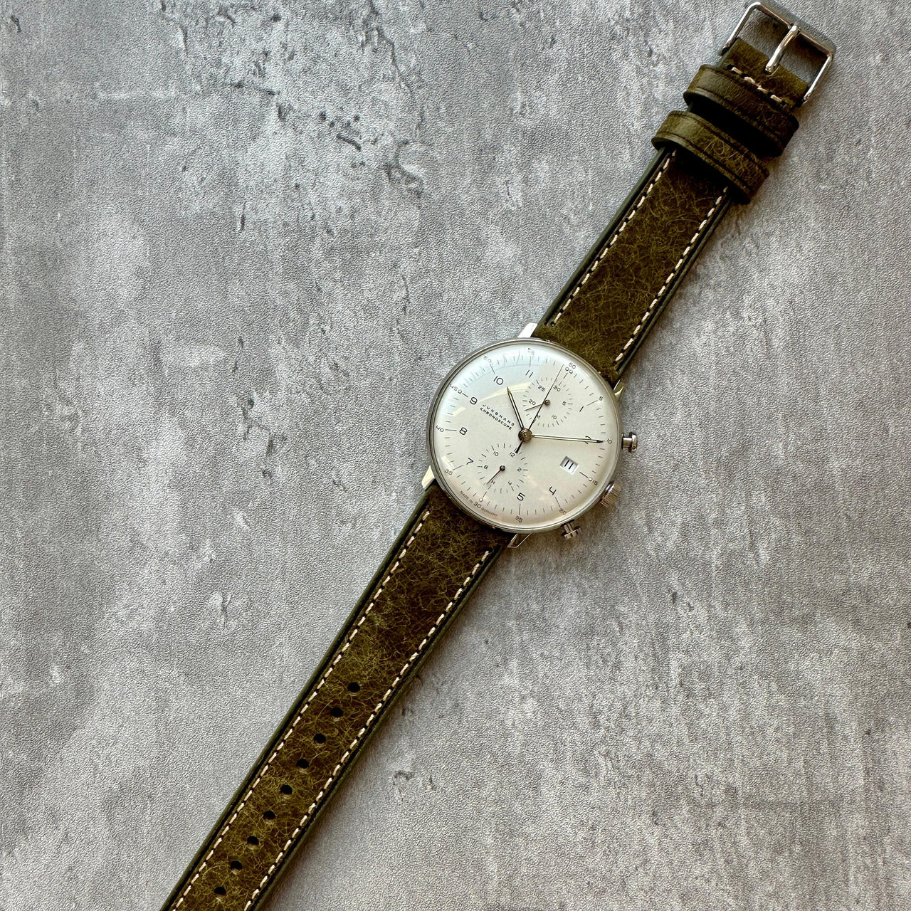 Badalassi Carlo Waxed Cowhide Leather Watch Strap With Contrasting Cream Stitching